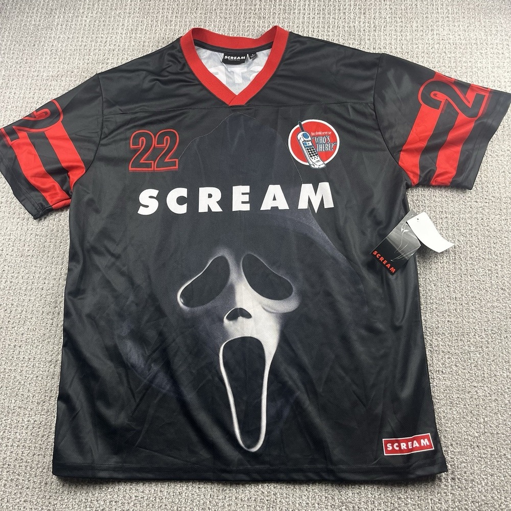 Scream Ghostface Graphic Soccer Jersey Men's Large Halloween Horror Shirt NWT